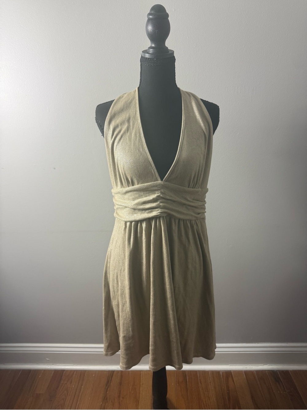 Alice + Olivia Beige Halter V-Neck Mini Dress